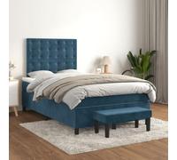Mandloder Lit à sommier tapissier, 120 x 200 cm, bleu foncé, housse en velours, tête de lit réglable en hauteur, matelas à ressorts ensachés, soutien moyennement dur, avec banc, design moderne