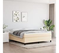Mandloder Lit à sommier tapissier, 160 x 200 cm, en tissu crème, avec matelas à ressorts ensachés, surmatelas, cadre de lit robuste, lit double moderne pour un sommeil réparateur