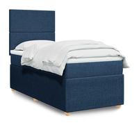 Mandloder Lit à sommier tapissier avec matelas, bleu, 90 x 200 cm, housse en tissu, ressorts ensachés, tête de lit réglable en hauteur, surmatelas confortable, lit simple