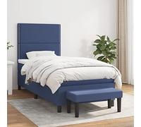 Mandloder Lit à sommier tapissier avec matelas, bleu, 90 x 200 cm, housse en tissu, tête de lit réglable, matelas à ressorts ensachés, soutien moyennement ferme, design moderne, banc inclus