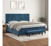 Mandloder Lit à sommier tapissier avec matelas, bleu foncé, 200 x 200 cm, tissu velours, tête de lit réglable en hauteur, matelas à ressorts ensachés, confort pour un sommeil réparateur