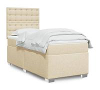 Mandloder Lit à sommier tapissier avec matelas crème 80 x 200 cm, housse en tissu, tête de lit réglable, ressorts ensachés, surmatelas, cadre de lit stable pour un sommeil réparateur