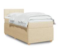 Mandloder Lit à sommier tapissier avec matelas, crème, 90 x 190 cm, housse en tissu, ressorts ensachés, surmatelas, cadre de lit avec tête de lit, dureté moyenne, lit simple