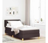 Mandloder Lit à sommier tapissier avec matelas, en tissu marron foncé, 90 x 190 cm, tête de lit réglable, cadre en bois, pieds de poteaux solides, design moderne pour chambre à coucher