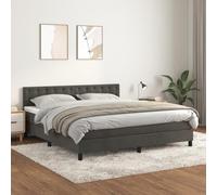 Mandloder Lit à sommier tapissier avec matelas, gris foncé, 180 x 200 cm, housse en velours, tête de lit réglable en hauteur, matelas à ressorts ensachés, confort de couchage moyennement dur pour un