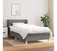 Mandloder Lit à sommier tapissier avec matelas, gris foncé, 90 x 190 cm, housse en tissu, tête de lit réglable, ressorts ensachés, soutien moyennement ferme, design moderne