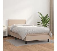 Mandloder Lit à sommier tapissier avec matelas, marron cappuccino, 80 x 200 cm, cuir synthétique, tête de lit réglable, ressorts ensachés, pour un sommeil réparateur