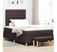Mandloder Lit à sommier tapissier avec matelas, marron foncé, 120 x 200 cm, housse en tissu, matelas en mousse confortable, cadre en bois stable, design moderne de chambre à coucher