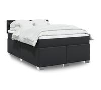 Mandloder Lit à sommier tapissier avec matelas, noir, 140 x 190 cm, cuir synthétique, ressorts ensachés, éclairage LED, surmatelas, meubles de chambre à coucher modernes, kit complet
