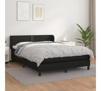 Mandloder Lit à sommier tapissier avec matelas, noir, 140 x 190 cm, en cuir synthétique, tête de lit réglable en hauteur, matelas à ressorts ensachés, soutien moyen, design durable
