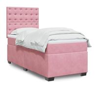 Mandloder Lit à sommier tapissier avec matelas, rose, 80 x 200 cm, housse en velours, tête de lit réglable en hauteur, ressorts ensachés, surmatelas confortable, lit simple