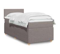 Mandloder Lit à sommier tapissier avec matelas, taupe, 90 x 190 cm, housse en tissu, ressorts ensachés, éclairage LED, surmatelas confortable, lit simple pour un sommeil réparateur