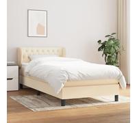 Mandloder Lit à sommier tapissier avec matelas, tissu crème, 90 x 200 cm, tête de lit réglable en hauteur, matelas à ressorts ensachés, soutien moyennement ferme pour un sommeil réparateur
