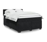 Mandloder Lit à sommier tapissier de luxe noir 140 x 190 cm avec housse en velours, matelas à ressorts ensachés, surmatelas, cadre en pin pour un sommeil réparateur