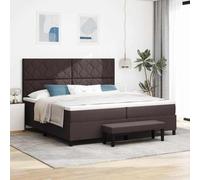 Mandloder Lit à sommier tapissier, marron foncé, 200 x 200 cm, tissu et bois, design moderne, tête de lit réglable, matelas de lit impérial, construction stable, avec banc