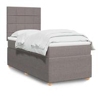 Mandloder Lit à sommier tapissier taupe, 80 x 200 cm, housse en tissu, tête de lit réglable en hauteur, matelas à ressorts ensachés, moyen, avec surmatelas, lit simple