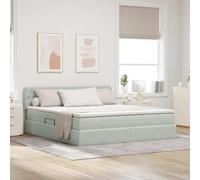 Mandloder Lit avec espace de rangement et LED gris clair 180 x 200 cm, housse en velours, élévateur hydraulique, design moderne, lit super king size, confort de sommeil luxueux