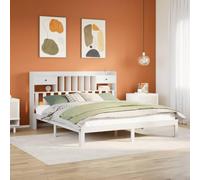 Mandloder Lit Bibliothèque Blanc 180x200 cm en Bois de Pin Massif avec Sommier à Lattes, Rangement Intégré, Tête de Lit Optimisant l'espace, Cadre Stable pour Chambre Adulte