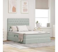 Mandloder Lit capitonné avec espace de rangement et LED, en velours gris clair, 140 x 190 cm, lit double avec matelas, mécanisme de levage hydraulique, design moderne pour chambre à coucher