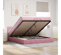 Mandloder Lit capitonné avec matelas, 200 x 200 cm, en velours rose, coffre de rangement ottoman avec tête de lit, mécanisme de levage hydraulique, matelas à ressorts ensachés, doux et confortable