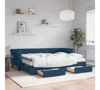 Mandloder Lit de Jour Bleu Velours 80x200 cm avec Lit Gigogne Coulissant et 2 Tiroirs de Rangement, Cadre en Bois et Métal, Matelas Inclus