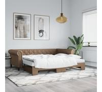Mandloder Lit de Jour Cappuccino 90x200 cm avec lit gigogne escamotable, Cadre en Similicuir Durable, idéal pour Chambre d'amis, Salon, Couchage Double Confortable