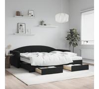 Mandloder Lit de jour extensible avec tiroirs en velours noir 90 x 190 cm, 2 matelas, lit d'appoint avec espace de rangement