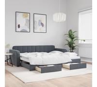 Mandloder Lit de Jour Extensible Gris Foncé avec Lit Gigogne et 2 Tiroirs de Rangement, Cadre en Velours Doux pour Chambre d'amis, Taille 90x200 cm