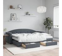Mandloder Lit de Jour Gigogne Velours Gris Foncé 80x200cm avec 2 Matelas Mousse, Cadre Métal et Bois Massif, 2 Tiroirs Rangement, Canapé-Lit Double Extensible
