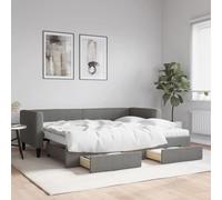 Mandloder Lit de Jour Gris Foncé avec Gigogne Escamotable et Deux Tiroirs de Rangement, Cadre Robuste en Tissu pour Chambre d'amis, Lit Double 80x200 cm