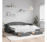 Mandloder Lit de Jour Gris Foncé avec Lit Gigogne, Deux Tiroirs de Rangement, Structure Robuste en Tissu Durable, Cadre de Lit Simple 90x190 cm pour Chambre d'amis