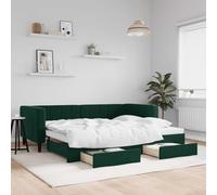 Mandloder Lit de Jour Vert Foncé avec Lit Gigogne Escamotable et 2 Tiroirs de Rangement, Cadre Robuste en Velours, Métal et Bois, 90x200 cm