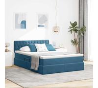 Mandloder Lit de rangement avec matelas, bleu foncé, 140 x 190 cm, rembourrage en velours, ascenseur hydraulique, design moderne, espace de rangement pour chambre à coucher, confortable