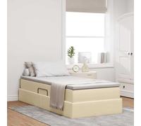 Mandloder Lit de Rangement Crème 100x200cm avec Matelas, Cadre en Métal Robuste, Mécanisme de Levage Hydraulique, Idéal pour Petites Chambres, Optimisation d'Espace, Confortable