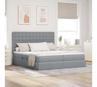 Mandloder Lit de Rangement Gris Clair 200x200 cm en Cuir Synthétique, Cadre Métal Robuste avec Levage Hydraulique, Tête de Lit Confortable, Matelas Mousse Fermeté Moyenne Inclus