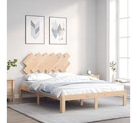 Mandloder Lit en bois de pin massif 120 x 190 cm avec tête de lit, lit en bois robuste non traité, lattes de contreplaqué, petit lit double pour chambre à coucher, adulte