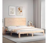 Mandloder Lit en bois de pin massif - 150 x 200 cm - King Size avec tête de lit - Lit en bois robuste pour chambre à coucher - Cadre de lit non traité - Design moderne