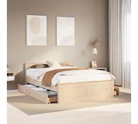 Mandloder Lit en bois massif 140 x 190 cm, en pin non traité, avec tête de lit, sommier à lattes, tiroirs de rangement, cadre de lit robuste pour chambre à coucher, cadre de lit stable