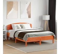 Mandloder Lit en bois massif marron cire, 120 x 190 cm, cadre de lit en pin avec tête de lit, lattes de contreplaqué robuste, construction durable pour chambre à coucher, design naturel, sans matelas