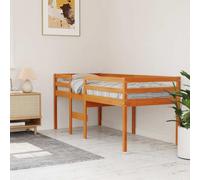 Mandloder Lit Haut Gain de Place en Bois de Pin Massif Cire Marron 80x200 cm, Cadre Robuste avec Échelle et Garde-Corps, Idéal Chambre Enfant