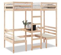 Mandloder Lit Mezzanine 90x190 cm en Pin Massif avec Bureau Intégré, 2 Chaises, Échelle, Garde-Corps, Idéal pour Chambre Enfant, Adulte, Optimisation Espace