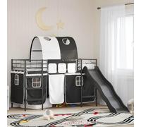 Mandloder Lit Mezzanine Enfant Noir 74,5 x 190 cm, Cadre en Acier Durable avec Toboggan, Rideaux Respirants, Base à Lattes pour Matelas Twin Size, Solution Gain de Place et Jeu