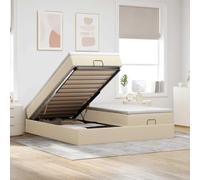 Mandloder Lit ottoman avec matelas, crème, 160 x 200 cm, housse en tissu, espace de rangement hydraulique, matelas à ressorts ensachés, surmatelas, lit double