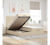 Mandloder Lit ottoman avec matelas, crème, 180 x 200 cm, housse en tissu, grand espace de rangement, matelas à ressorts ensachés, surmatelas, lit double pour chambre à coucher