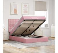 Mandloder Lit ottoman avec matelas et LED, en velours rose, 140 x 190 cm, grand espace de rangement, matelas à ressorts ensachés, surmatelas confortable