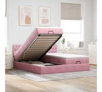 Mandloder Lit ottoman avec matelas et LED, rose, 180 x 200 cm, en velours, espace de rangement, ressorts ensachés, surmatelas confortable, lit double moderne