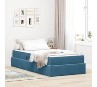 Mandloder Lit Rangement Velours Bleu Foncé 90x200 cm, Cadre Métal Robuste, Mécanisme Levage Hydraulique, Matelas Mousse Ressorts Ensachés, Optimisation Espace Chambre Adulte Enfant