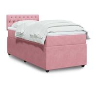 Mandloder Lit Sommier à Lattes Rose 80x200 cm en Velours avec Tête de Lit, Matelas Ressorts Ensachés et Surmatelas Confortable pour Chambre Adulte