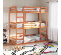 Mandloder Lit Superposé Triple 90x200 cm en Pin Massif Marron Ciré, Cadre Robuste pour Enfants et Adultes, Gain de Place