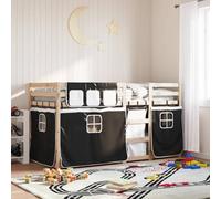 Mandloder Lits superposés en pin massif 90x190 cm blanc & noir avec rideaux anti-chute échelle pour chambre d'enfant